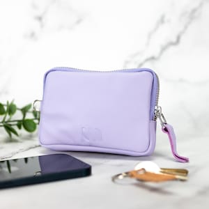 Monedero de piel color lila, cartera, tarjetero, funda para teléfono con cremallera, minimalista, pequeño, regalo para ella - The Myrto Zipper pouch