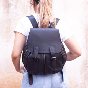 Black Leather Backpack Travel Backpack Back Bag Women Daypack - Etsy