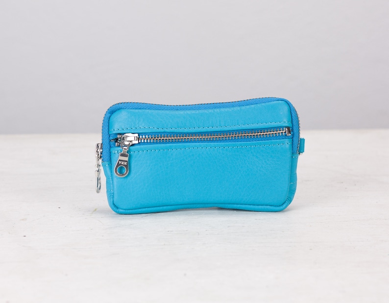 Light blue leather front pocket wallet, coin pouch zipper wallet phone case money bag iPhone case credit card gift The Antheia Zipper pouch image 2