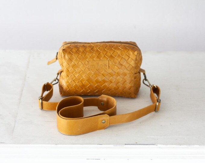 Mustard Yellow Handwoven Leather Shoulder Purse Sling Bag Etsy