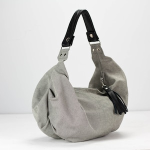 Sac hobo en toile grise, sac de tous les jours, petit sac à bandoulière, sac à main hobo ample pour femme, petit sac pour femme - Mini sac Kallia