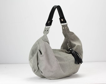 Graue Canvas Hobo Tasche, lässige Handtasche, kleine Tasche, Damentasche, kleine Schultertasche - Mini Kallia Tasche