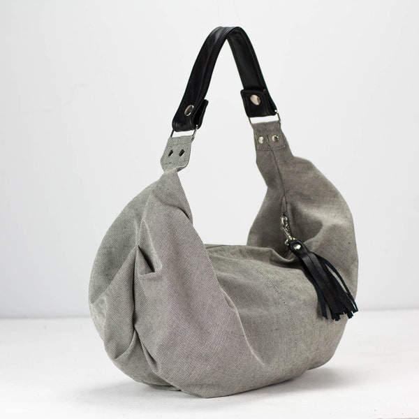 Grey canvas hobo bag, slouchy purse everyday bag small shoulder bag slouchy purse hobo purse women bag small womens bag - Mini Kallia bag