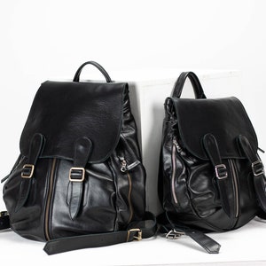 Black leather backpack, travel backpack pocket backpack back bag women laptop daypack knapsack everyday large gift for her Artemis backpack image 2