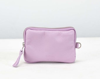 Porte-monnaie en cuir lilas, portefeuille pour carte de crédit, étui pour téléphone à fermeture éclair, petite pochette minimaliste, cadeau pour elle - La pochette Myrto