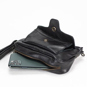 Wristlet leather wallet in black, phone zipper clutch, womens travel passport pouch, zip phone wallet case - Thalia Wallet image 4