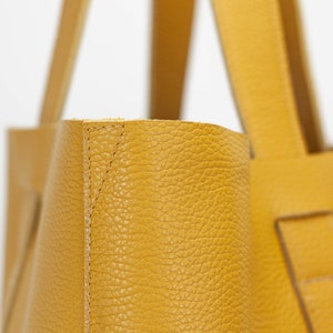 Yellow soft leather tote bag, raw edge leather purse shopper bag shoulder womens large market bag unlined leather tote Calisto bag image 5