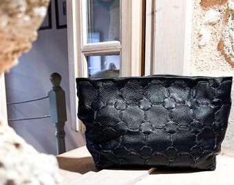 Schwarze übergroße handgewebte Clutch-Geldbörse aus Leder, über der Schultertasche, Damen-Clutch, Umhängetasche, Handtasche, Muttertagsgeschenk – Helon-Clutch