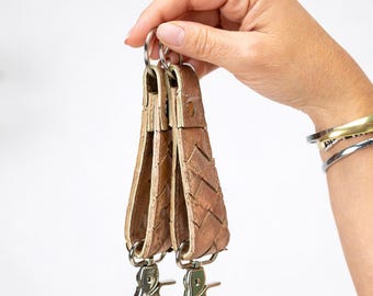Woven Leather Keychain in Rose Gold, Yellow Gold, Silver, and Brass – Handmade Metallic Key Holder