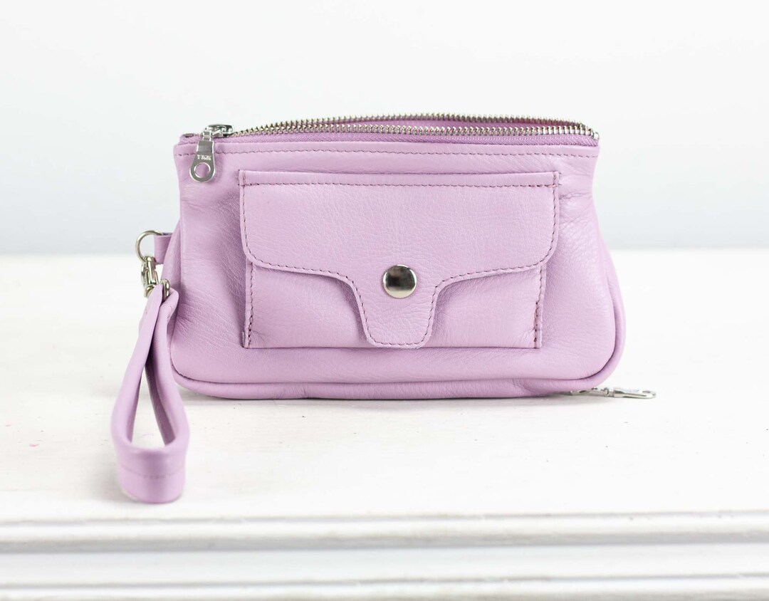 Small Kiss Lock Purple Leather Wallet, Note Area, Coin Purse, Clip Frame Coin Area, Note Space, Back Zip Area, Card Slots, Genuine Leather