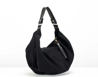 Black canvas bag, hobo purse everyday bag small shoulder bag slouchy purse women bag small womens bag gift for her - Mini Kallia bag