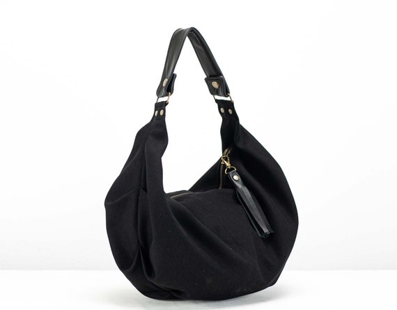 Small Black Leather Hobo Bag - Slouchy Shoulder Purse