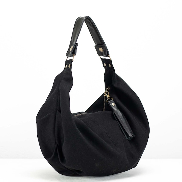 Borsa di tela nera, borsa hobo borsa di tutti i giorni borsa a tracolla piccola borsa slouchy borsa da donna piccola borsa da donna regalo per lei - borsa Mini Kallia