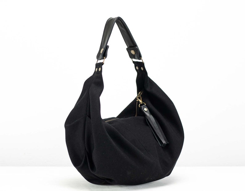 Black Canvas Bag Hobo Purse Everyday Bag Small Shoulder Bag - Etsy