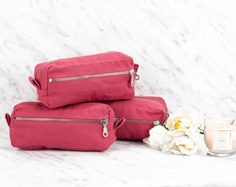 Pencils case in Pink cotton canvas, storage bag rectangular accessory bag crochet hooks case glasses markers zipper pouch - The Brick case
