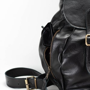 Black leather backpack, travel backpack pocket backpack back bag women laptop daypack knapsack everyday large gift for her Artemis backpack image 6