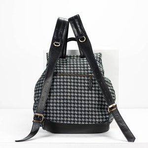 Retro Houndstooth Linen Backpack