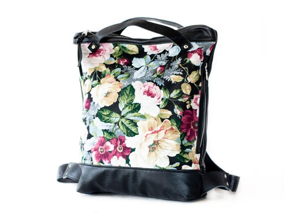 black floral backpack