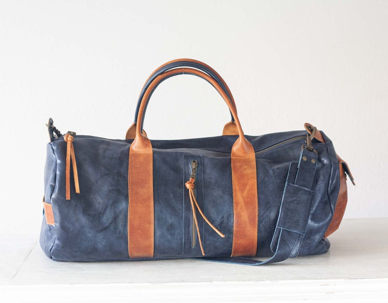 Mens Duffel Bag in Blue Travel Bag Mens Gym Bag Duffle Bag Etsy