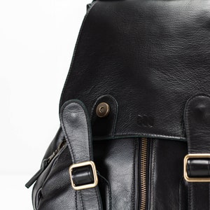 Black leather backpack, travel backpack pocket backpack back bag women laptop daypack knapsack everyday large gift for her Artemis backpack image 3