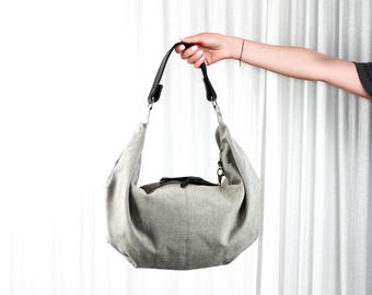 Grey canvas hobo bag, slouchy purse everyday bag small shoulder bag slouchy purse hobo purse women bag small womens bag - Mini Kallia bag