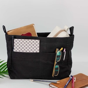 Black canvas bag organizer, purse insert diaper bag organizer large removable bag insert bag insert handbag gift for wife -Bag organizer