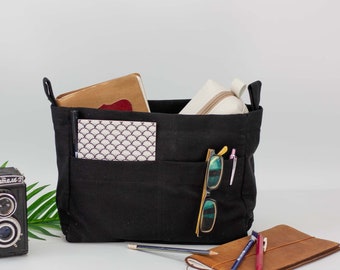 Black canvas bag organizer, purse insert diaper bag organizer large removable bag insert bag insert handbag gift for wife -Bag organizer