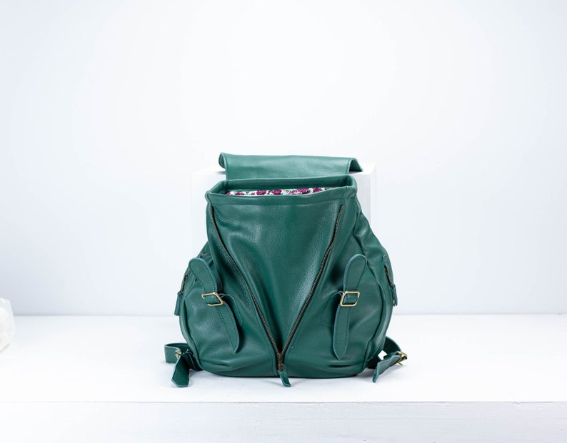 Leather backpack in petrol green, womens travel backpack pocket back bag laptop diaper daypack knapsack everyday large Artemis backpack image 5