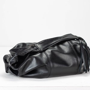 Black leather hobo bag, shoulder purse small shoulder bag hobo purse black bag everyday purse gift for her zipper purse Mini Kallia bag image 2