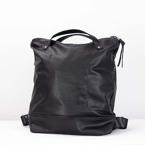 Black backpack in leather unisex, work simple backpack bag everyday bag backpack 15 MacBook 13 back bag gift for him- The Minos backpack