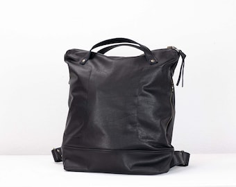 Black backpack in leather unisex, work simple backpack bag everyday bag backpack 15 MacBook 13 back bag gift for him- The Minos backpack