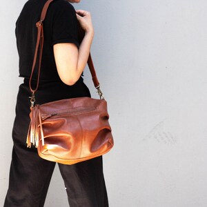 Brown leather crossbody satchel bag, everyday messenger purse handbag bag shoulder bag crossover bag mothers day gift Ariadne bag image 7