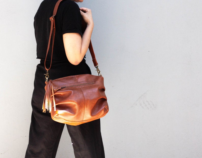 Brown leather crossbody satchel bag, everyday messenger purse handbag bag shoulder bag crossover bag mothers day gift Ariadne bag image 7