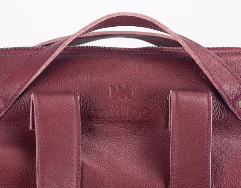 Burgundy hand woven leather backpack, laptop backpack work simple soft leather bag with zipper 15 MacBook 13 daypack gift The Minos Bag image 5