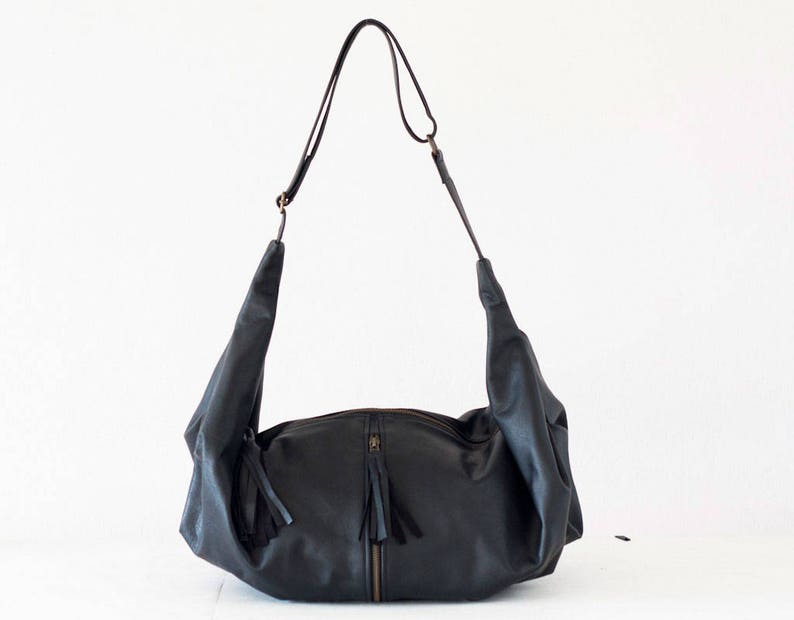 Black Leather Crossbody Bag Hobo Bag Shoulder Purse Caryall Etsy