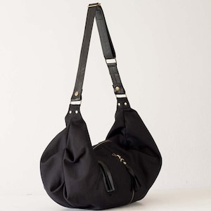Schwarze Crossover Canvas Tasche, Ledertasche, Crossbody-Tasche, Schultertasche, Ledertasche, Ledertasche, Ledertasche in Schwarz
