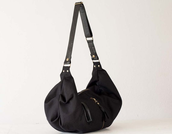 Black Crossover Canvas Bag Hobo Purse Crossbody Bag Shoulder | Etsy