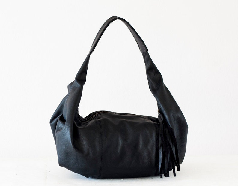 Black leather hobo bag shoulder purse small shoulder bag hobo | Etsy