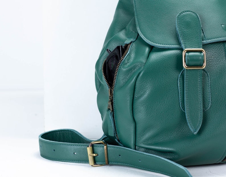 Leather backpack in petrol green, womens travel backpack pocket back bag laptop diaper daypack knapsack everyday large Artemis backpack image 8