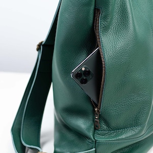 Petrol green backpack in leather, work bag simple backpack bag everyday bag backpack 15 MacBook 13 back bag gift The Minos backpack image 4