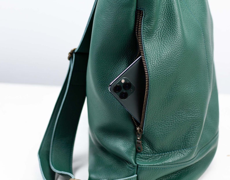 Petrol green backpack in leather, work bag simple backpack bag everyday bag backpack 15 MacBook 13 back bag gift The Minos backpack image 4