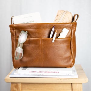 Organiseur de sac en cuir - Organiseur de sac à main marron chocolat, grand insert de sac à main amovible avec poches - Organiseur de sac
