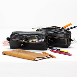 Astuccio portapenne in morbida pelle nera, astuccio portatrucchi rettangolare, astuccio portaoggetti, astuccio portatrucchi regalo per la scuola, astuccio portaocchiali con cerniera - The Brick case