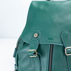 Leather backpack in petrol green, womens travel backpack pocket back bag laptop diaper daypack knapsack everyday large Artemis backpack image 4