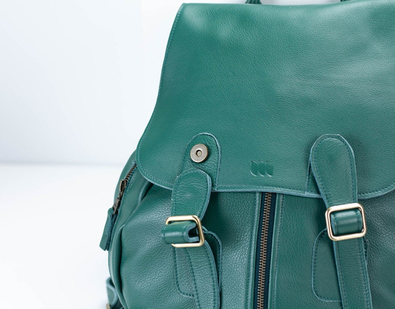 Leather backpack in petrol green, womens travel backpack pocket back bag laptop diaper daypack knapsack everyday large Artemis backpack image 4