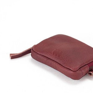 Burgundy soft leather zipper case, coin purse zipper phone pouch money bag credit card zip purse handbag gift The Myrto Zipper pouch image 4