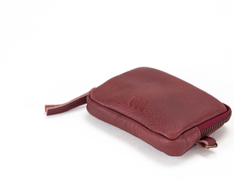 Burgundy soft leather zipper case, coin purse zipper phone pouch money bag credit card zip purse handbag gift The Myrto Zipper pouch image 4