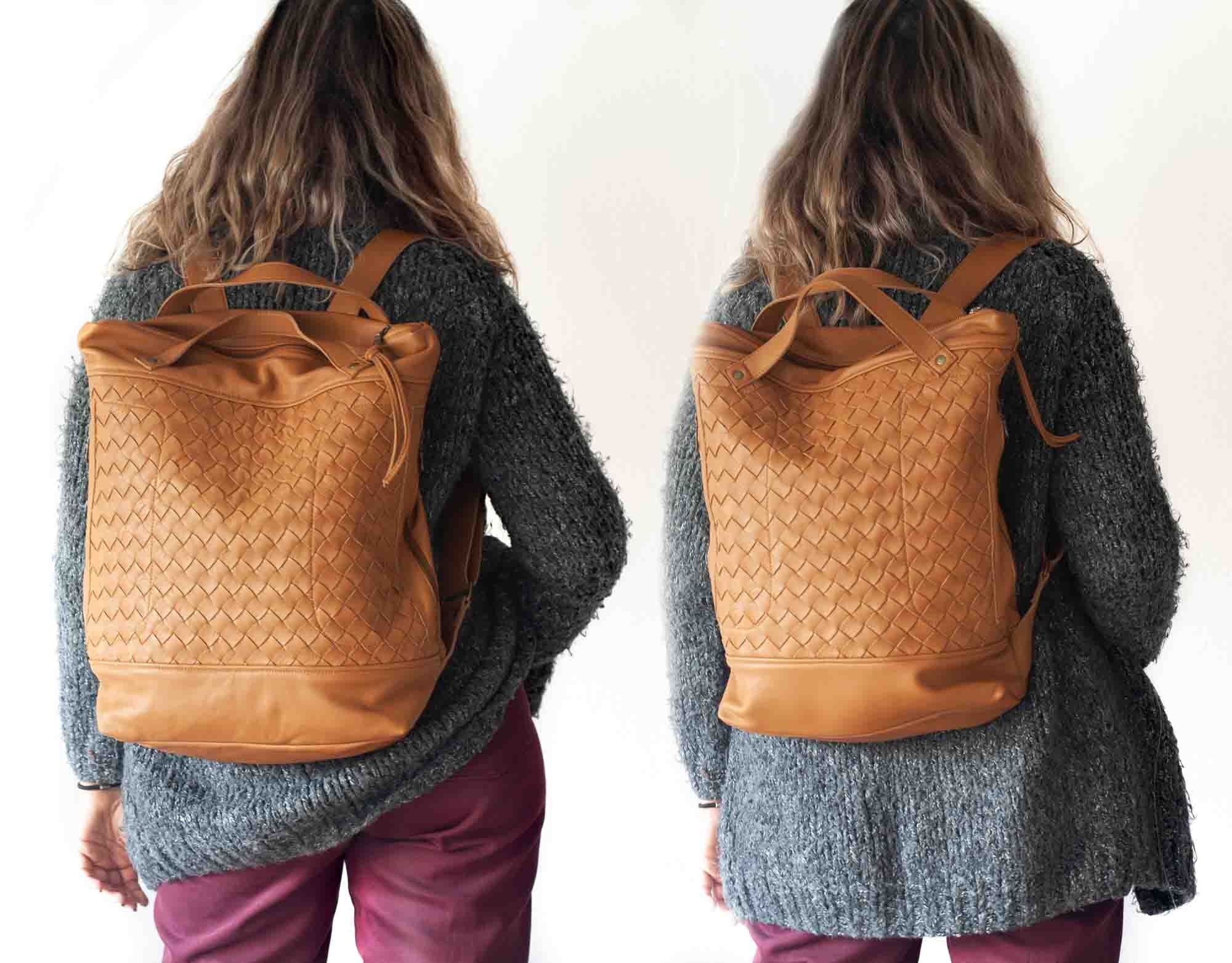 Suede Computer Backpack Black Leather Backpack, Handwoven Suede Laptop Bag – Minimalist Work ...
