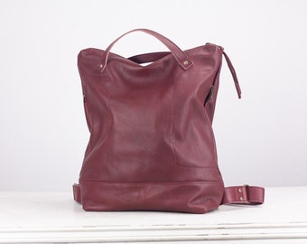 Burgundy backpack in leather unisex, simple backpack bag everyday bag backpack 15 MacBook 13 back bag - The Minos backpack