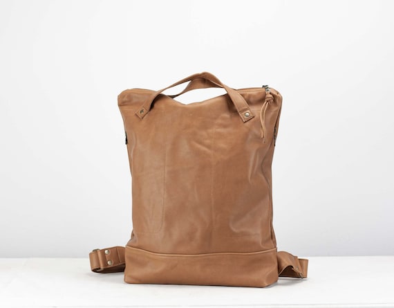 Milk Coffee Brown Backpack in Leather Unisex Simple Backpack